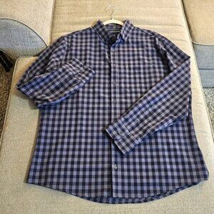 Mizzen + Main Performance Dark Blue Checkered Casual Button Shirt Size XXL Trim